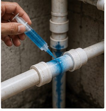 Tracer dye testing at a drainage point during a leak investigation in Dubai
